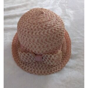 Vtg Pink‎ Small Brimmed Hat Union Made Bow Detail Feminine Costume Prop Theater